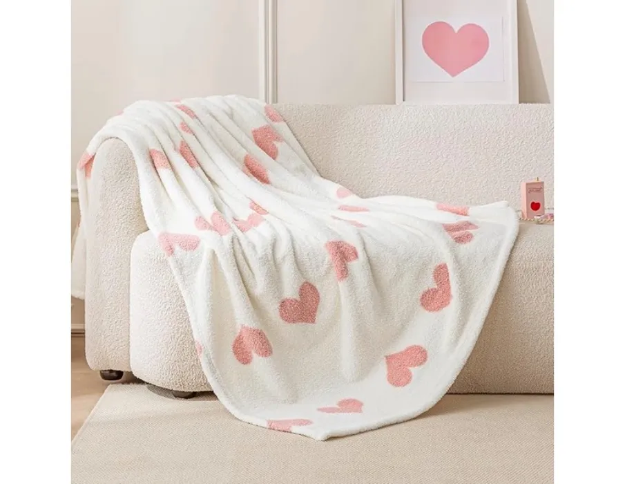 Amazon Basics Fleece Throw Blanket, Reversible Decorative Hearted Pattern for The Bed, Couch and Sofa, 50" W × 60" L, Pink Heart