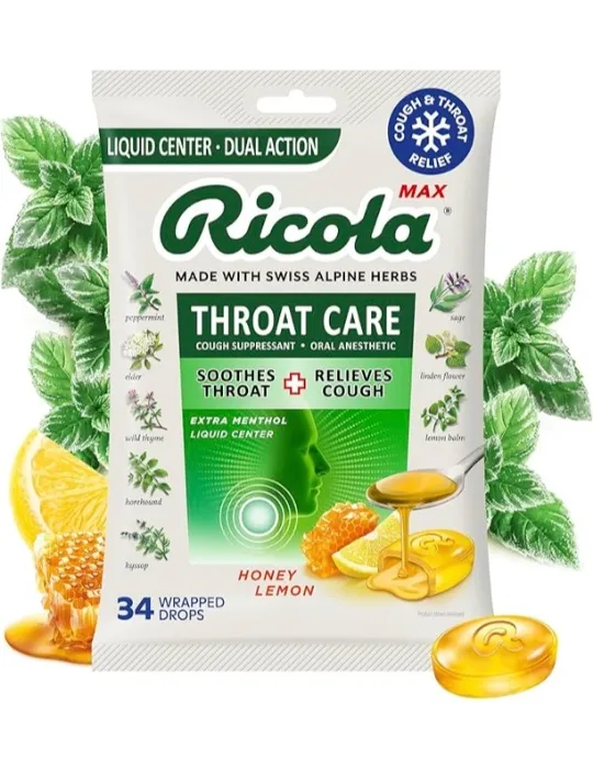Ricola, Throat Care Max Honey Lemon, 34 Count