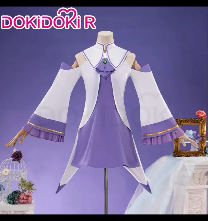 Emilia Subaru Cosplay Kostium Anime【S-5XL】DokiDoki-R Męski Strój Sportowy Emilia Cosplay Damska Fioletowa Sukienka Plus Size