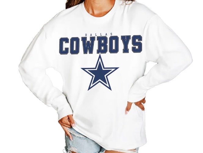 Women's Dallas Cowboys Gameday Couture White Big Goals Oversized Long Sleeve T-Shirt