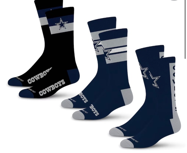 Back Unisex Dallas Cowboys For Bare Feet Three-Pack Crew Sock Set
