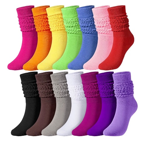 Slouch Socks for Women Colorful 80s 90s Neon Scrunch Sock Extra Long Crew Knee High Sock