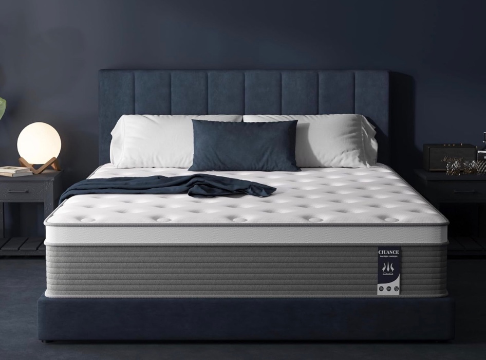 Queen Mattress, 12 Inch Queen Size Bed Mattress in a Box with Memory Foam and Pocket Spring for Medium Firm Feel, Fiberglass Free, Motion Isolation, CertiPUR-US