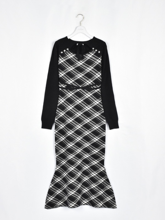 Evelyn check mermaid dress black