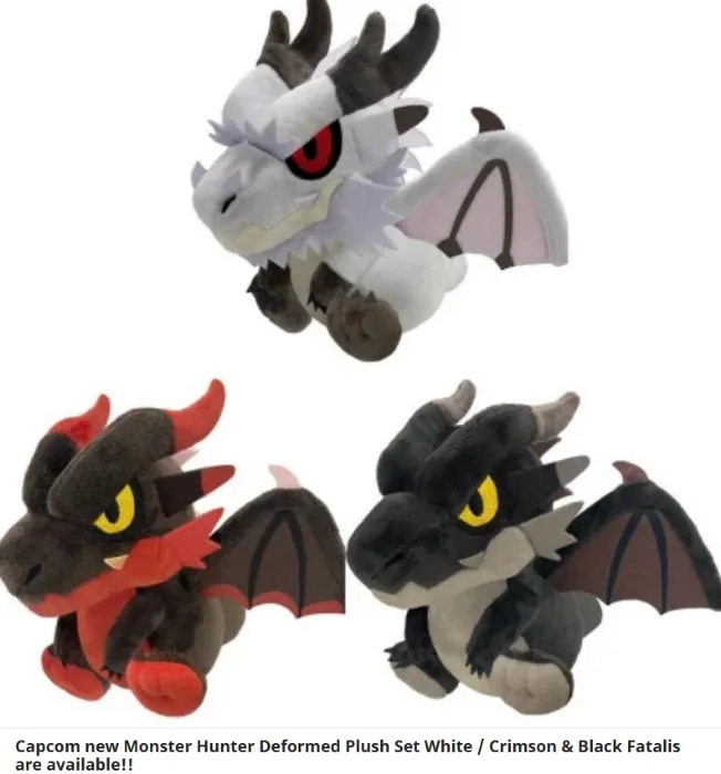 Monster Hunter Deformed Plush Set White / Crimson & Black Fatalis