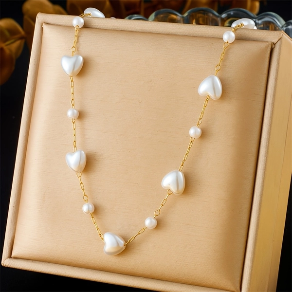 TEMU 304 Stainless Steel Women's Gentle Necklace, Fashionable Temperament Heart-shaped Chain Stainless Steel Accessory Necklace, Elegant Temperament