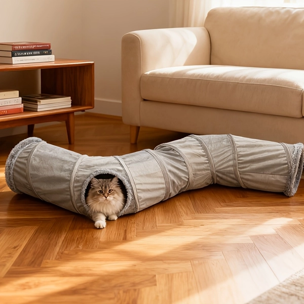 TEMU 1 Retractable Foldable Cat Tunnel Toy - Plush Tunnel - Interactive , Easy Folding For Storage. Indoor/outdoor Play Tunnel, Durable Cat House,