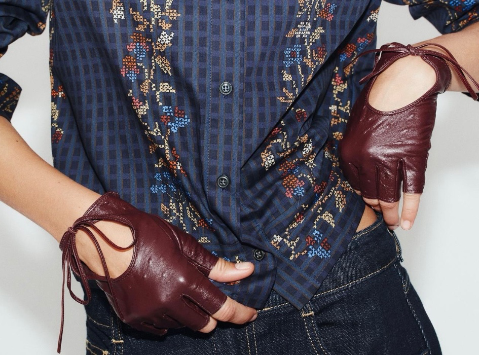 100% LEATHER MITTENS WITH TIE