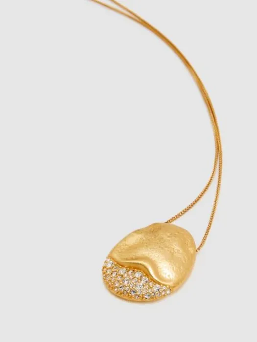 Reiss Crystal-Detail Molten Pendant Necklace in Gold Tone