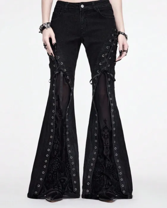 ROMWE - Goth Super Low-Rise Flare Jeans