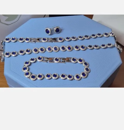Swarovski Angelic Rhodium Blue Crystal Necklace Bracelet Earrings Set