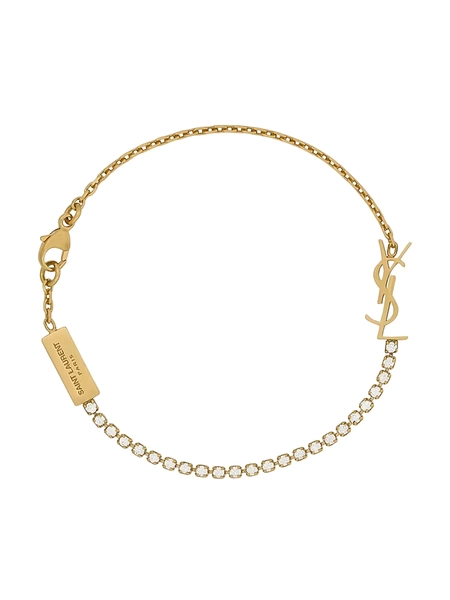 Saint Laurent Women's Cassandre Charm Bracelet in Metal and Rhinestone - Crystal Gold - Size Medium