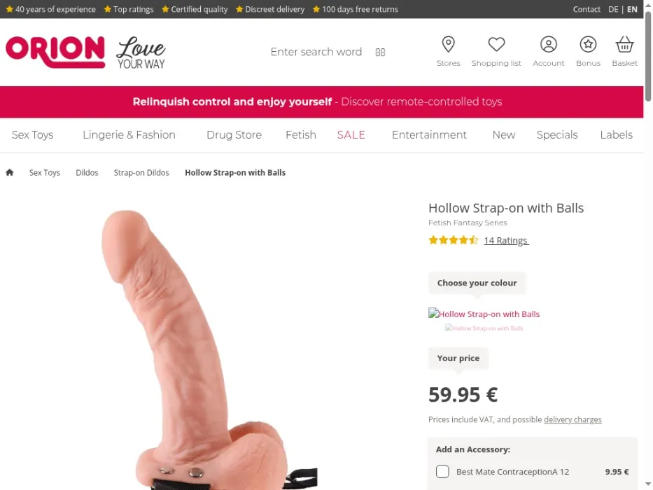 Orion Hollow Strap-On with Balls