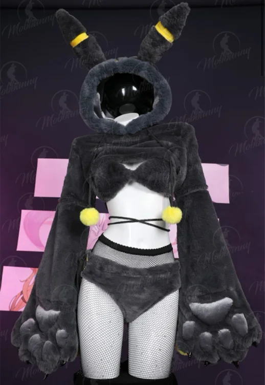 PM Derivative Furry Paw Sexy Lingerie Kawaii Plush Homewear Bikini Paw Gloves Hoodie Top and Bra Panty with Tail