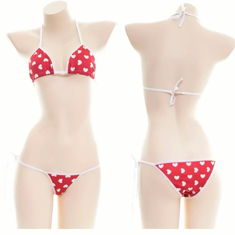 Red-Wht | Heart Pattern MicroBikini 