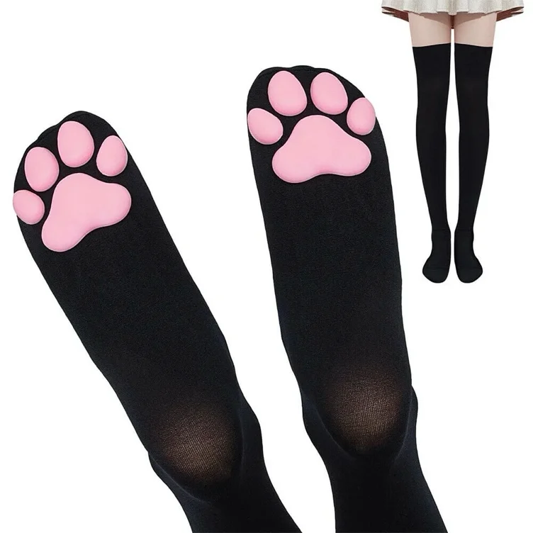 Blk | Thigh-High KittyPaw Socks