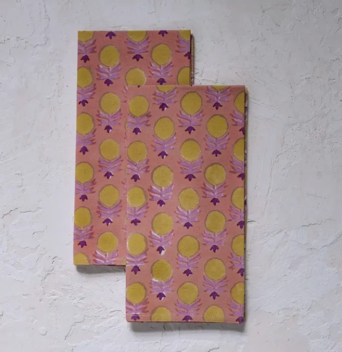Block-Printed Table Napkins (Grapefruit Pink, Set of 4)