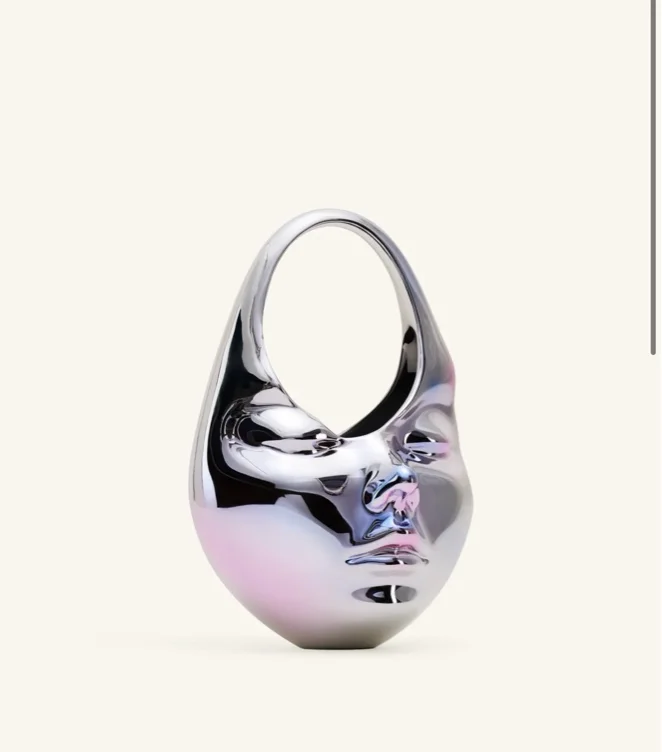 Lillian Face Crescent Top Handle Bag - Silver