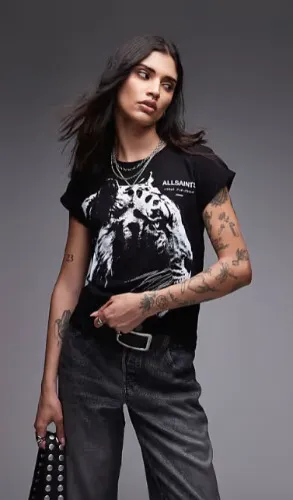 Allsaints Ivana tiger tee in black - BLACK