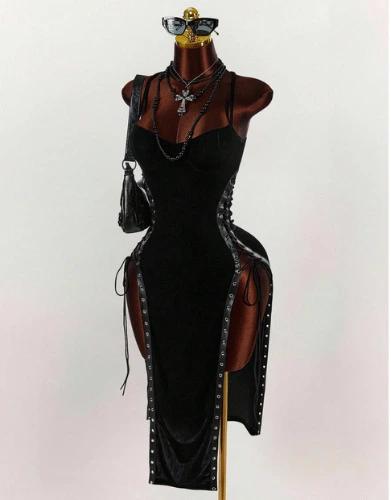 black velvet lace up dress