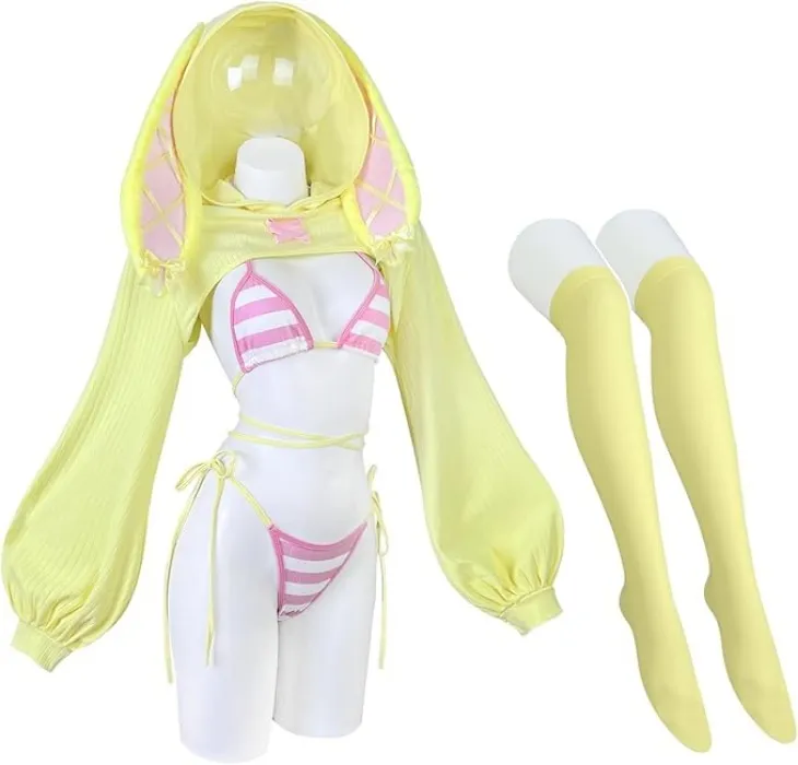 [Korura Club] Yellow Pink Stripes Sexy Bunny Outfit