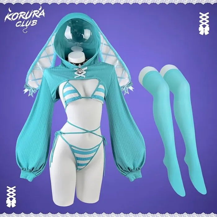 [Korura Club] Teal Stripes Sexy Bunny Outfit