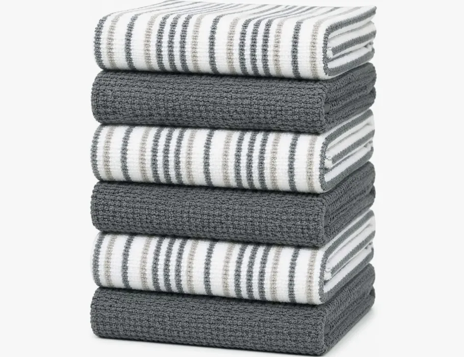 Amazon.com: Bumble Kitchen Towels 6 Pack 100% Cotton 16"x26" - Grey Wide Stripe | 430 GSM Soft Kitchen Hand Towels with Hanging Loop, Highly Absorbent & Durable for Washing and Drying Dishes : Home & Kitchen