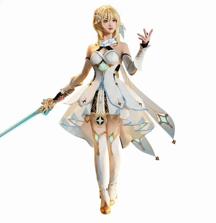 【Nekocos】Game Genshin Impact Lumine Cosplay Costume Premium Edition | Custom-Tailor - Full set+Wig / S