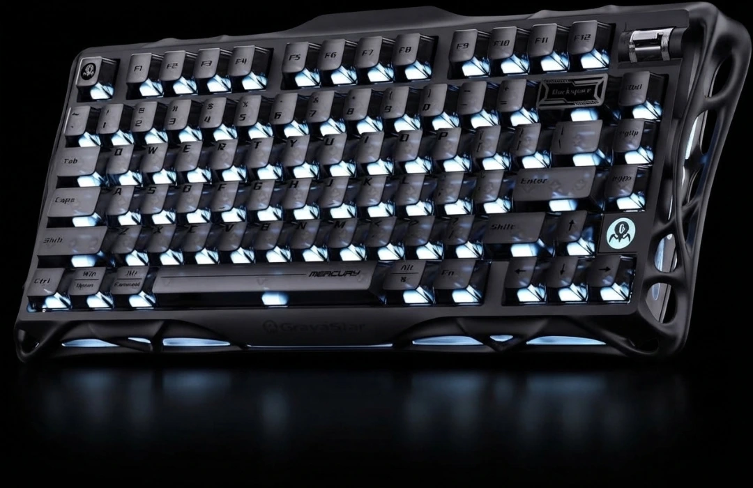 GravaStar Mercury K1 75% Wireless Mechanical Gaming Keyboard, Aluminum Alloy, Gasket Compact Custom Keyboard Hot-Swap Socket, Linear Switches, RGB Backlit - Black Mist - Stealth Black