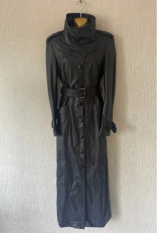 Karen Millen full length leather coat 