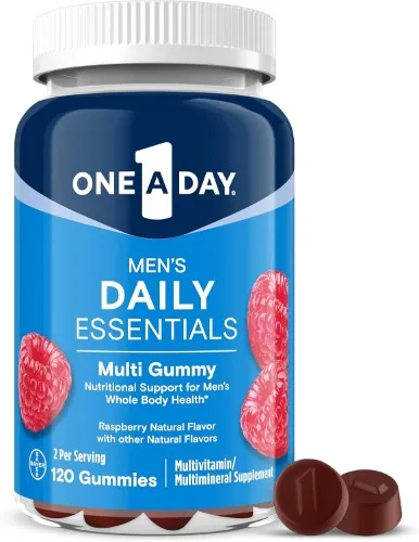 One A Day Men’s Daily Essentials Multivitamin Gummies, Multivitamin for Men, Bone Health, Zinc, Raspberry Natural Flavor, 120 Gummies