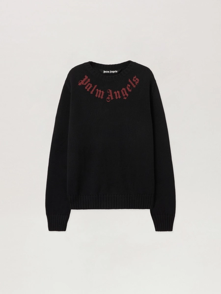 PALM ANGELS Curved Logo Knit Sweater - Man Knitwear Black Red Xl XL