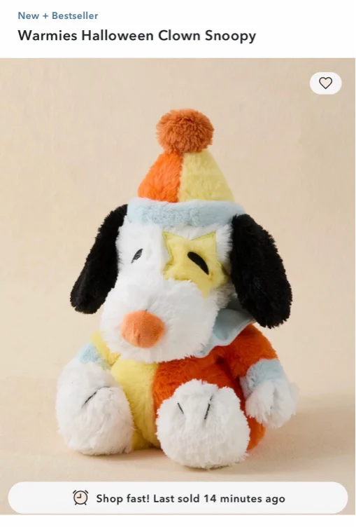 Warmies Halloween Clown Snoopy