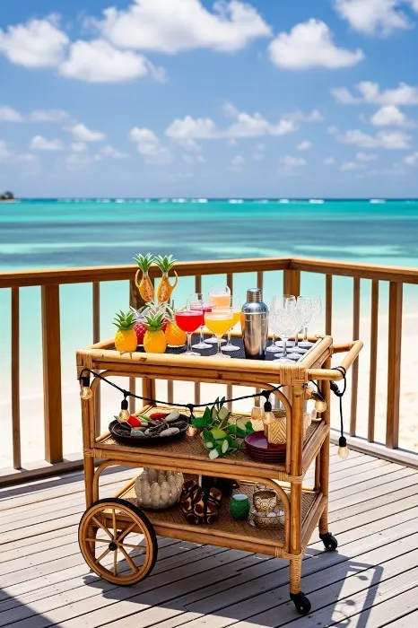 Tropical Outdoor Bar Cart Setup