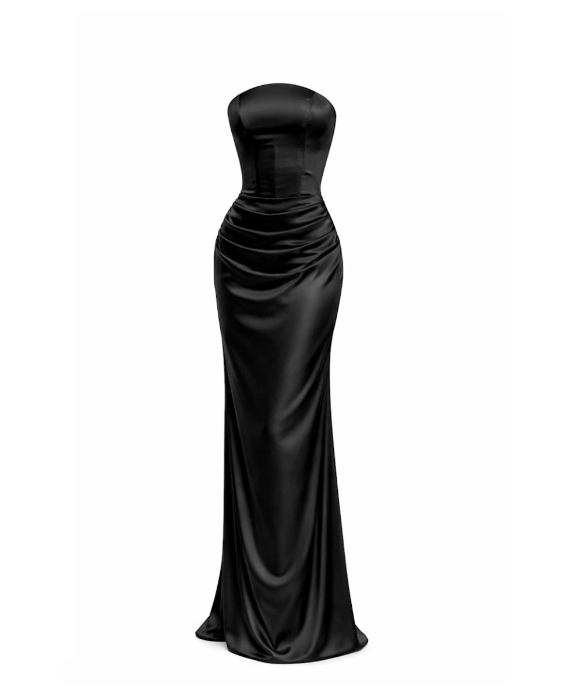 Lucia Satin Strapless Corset Gown- Black