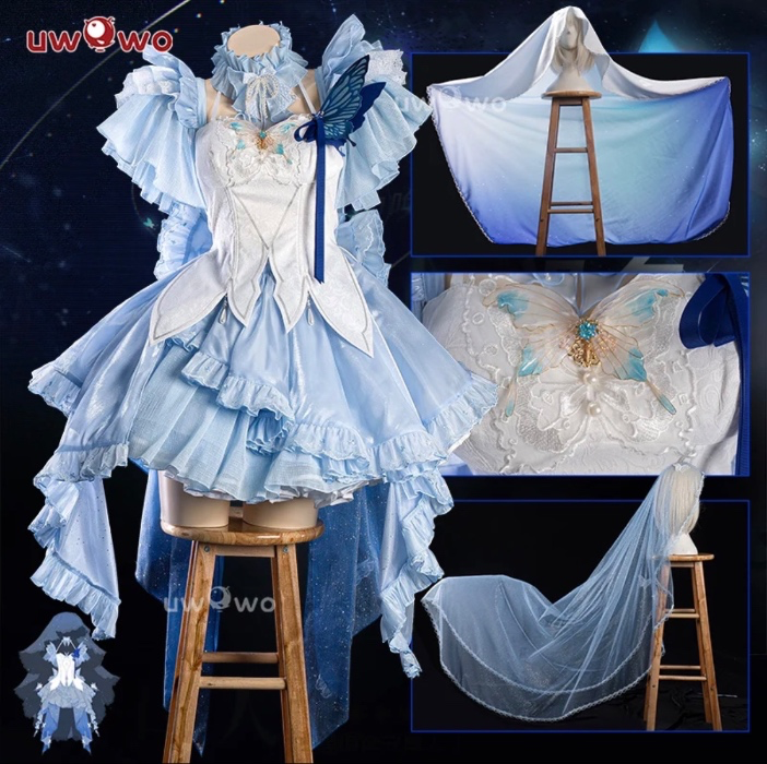 S-3XL INSTOCK Uwowo Game Wuthering Waves Shorekeeper Dreamtide Fanart Cosplay Costume - Costume (with Mesh Veil) / 【In Stock】S