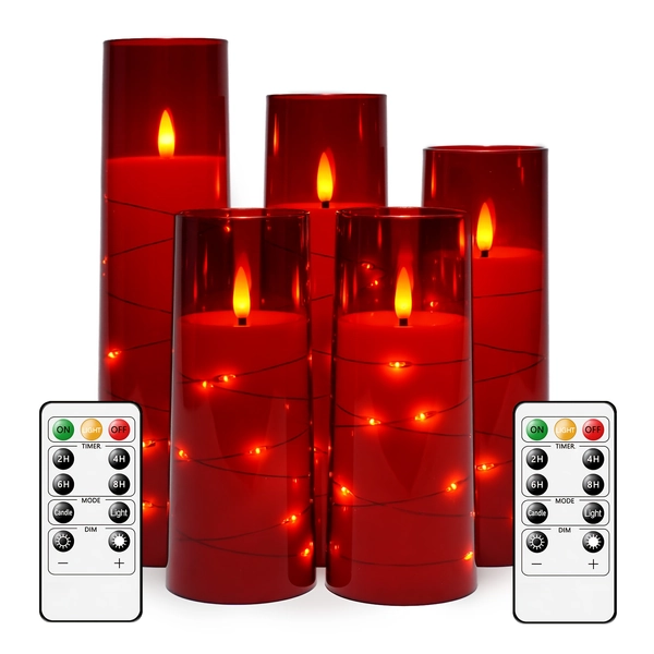 TEMU Nimiko 5pcs Led Flameless Candles Battery-powered Candles With Embedded Star Strings, Acrylic Led Cylindrical Candles With Remote Control And