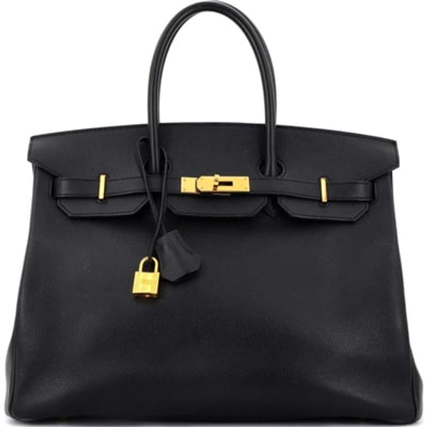 Pre-Owned Hermes Birkin Handbag Black Epsom with Gold Hardware 35 in Noir at Nordstrom, Size Medium