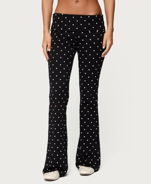 Edikted Women's Daliya Polka Dot Fold Over Pants - Black