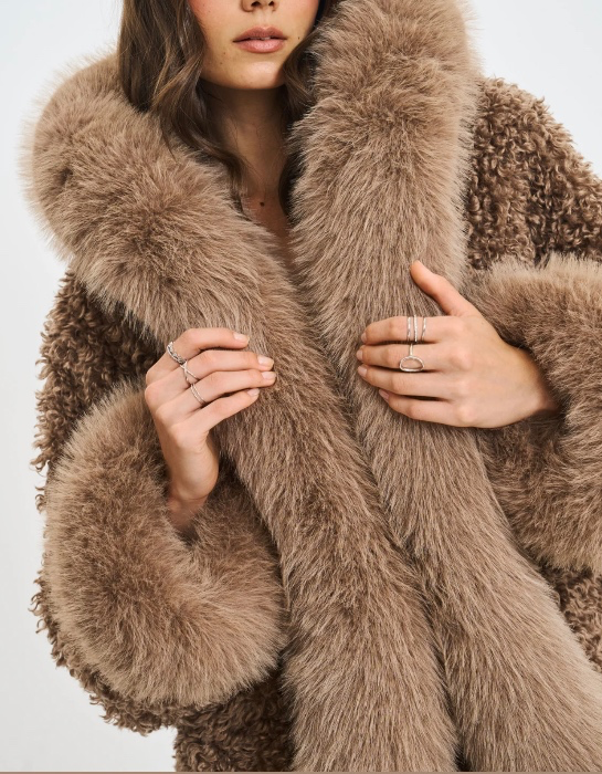 Miss Circle Kali Shearling Fur Trimmed Coat