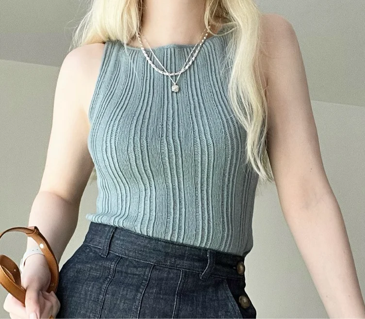 Wool yarn | Handknit Mixed Rib Cami
