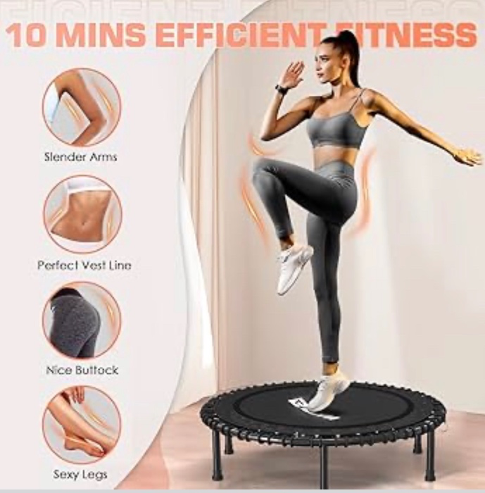 BCAN 450/550LBS Mini Rebounder Trampoline for Adults, 40"/48" Foldable Fitness Trampoline with Bungees, Quiet & Stable Exercise Trampoline Indoor/Home/Garden (BT2, Without Handle) - 40IN - 40-Black