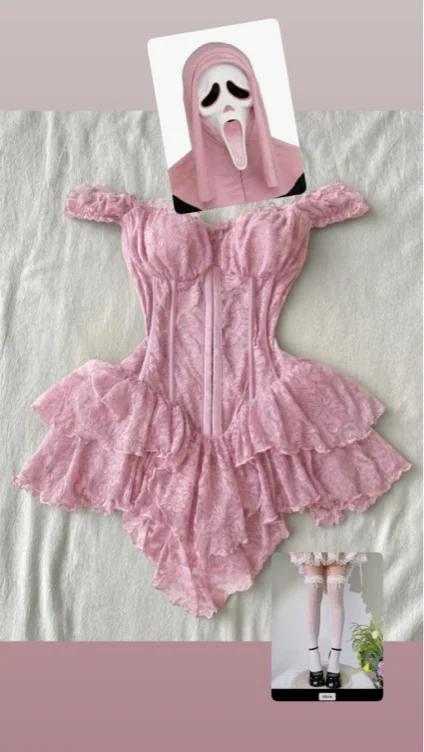 Cute pink Ghost face costume 