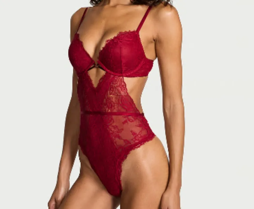 Rose Lace Push-Up Teddy - Ready Red