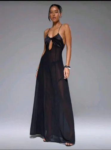 Sheer satin bust dress XS