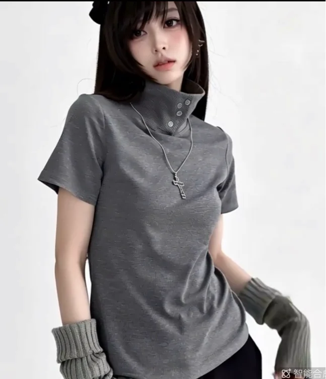 Summer grey collared top shirt