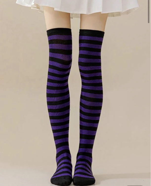 Black and purple striped over the knee socks