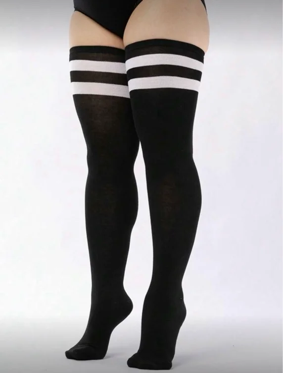 Black thight  high socks with withe stripe