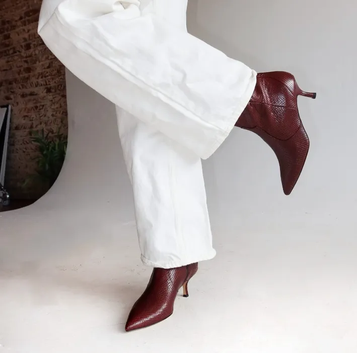 Stacie Kitten Heel Boot In Brown Snake