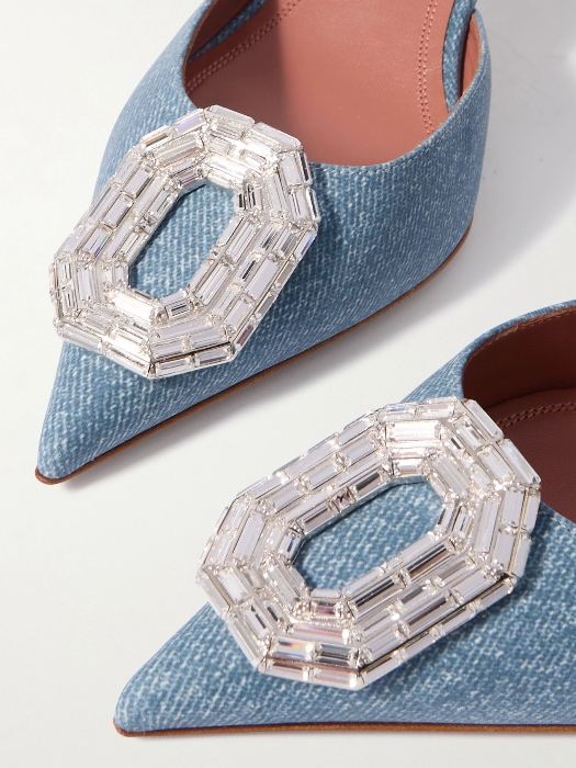 AMINA MUADDI | Camelia crystal-embellished denim-effect satin slingback pumps